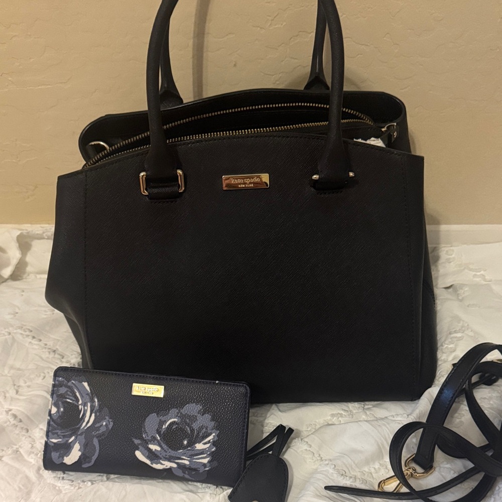 Kate Spade Black Floral Satchel and Wallet